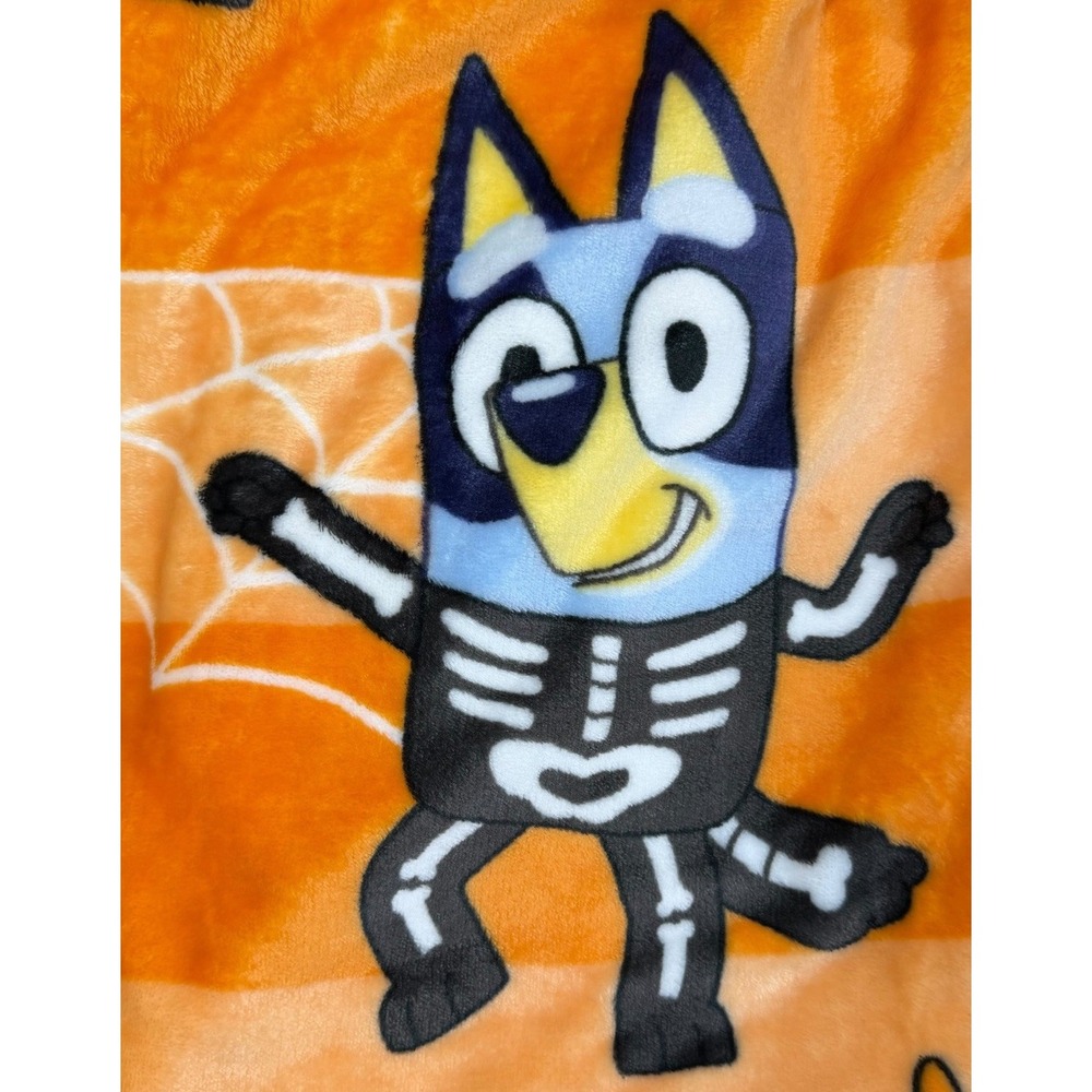 Bluey Bingo Halloween Ghost Skeleton Orange Soft Plush Throw Blanket 50 X 70 NWT